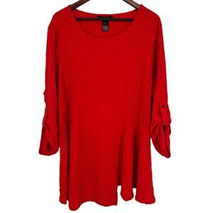 Ali Miles Plus Size 2X Red Wearable Art Crinkle Blouse Shirt Top Christmas Cozy
